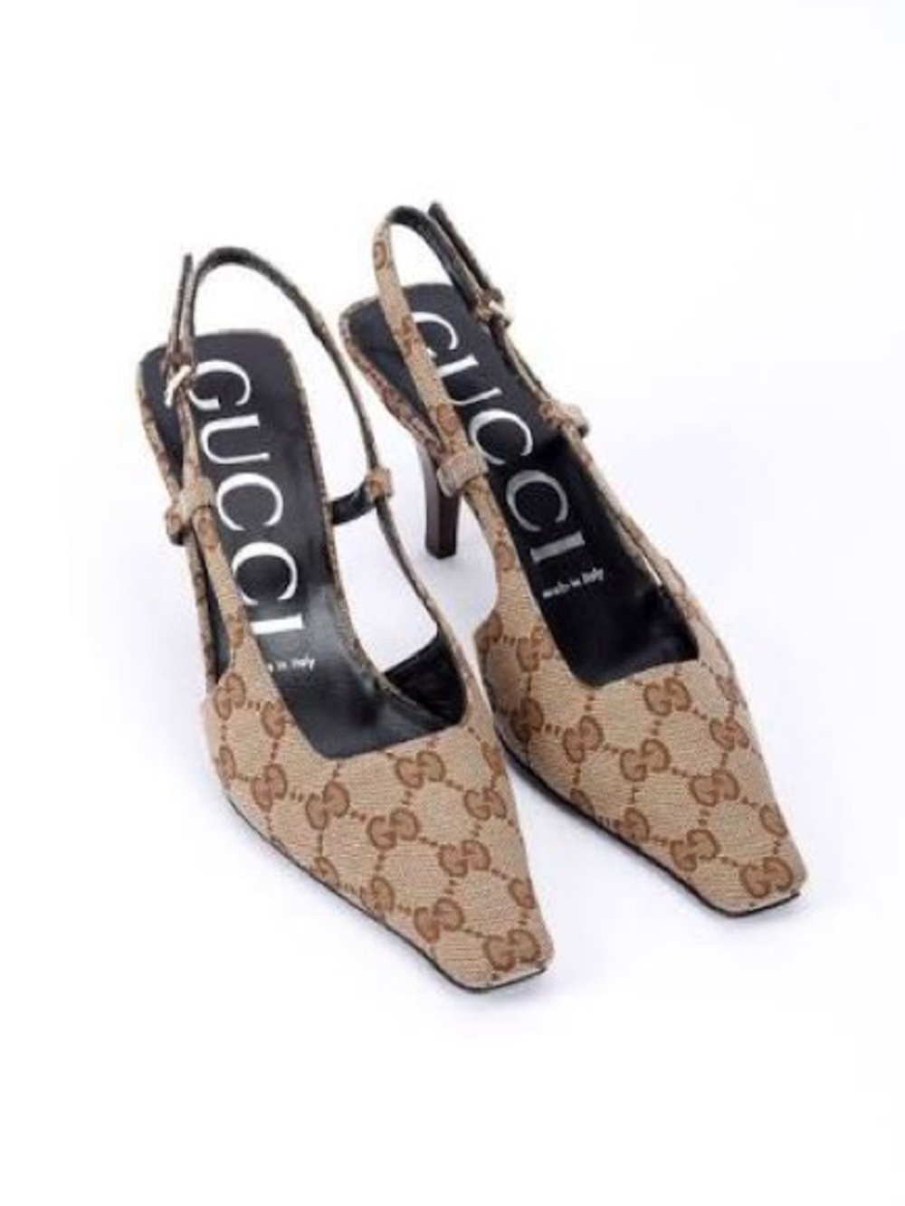 ✨ GUCCI 75mm Beige GG Canvas Slingback Pumps